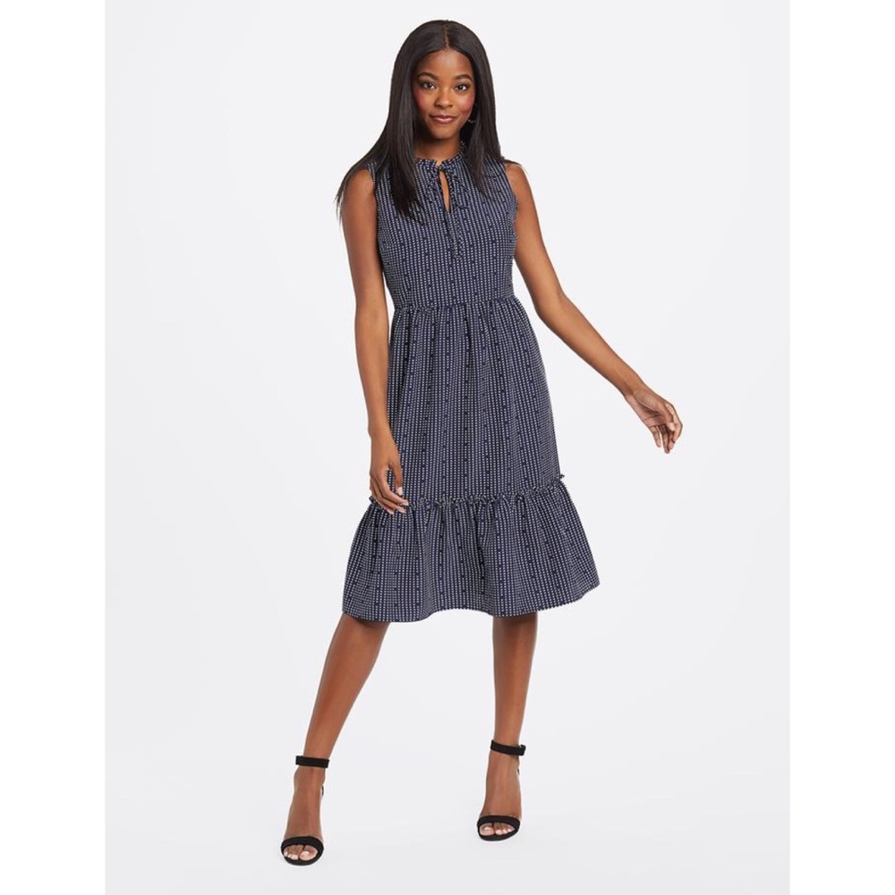 Draper James Heart Dots Tiered Dress Nassau Navy 0